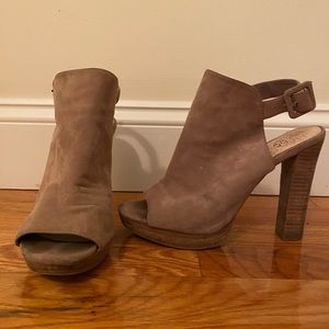 Vince Camuto Suede Peep-Toe Chunky Heel Booties